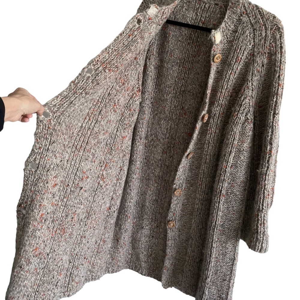 HAND KNIT Wool Button Front Long Cardigan Sweater Coat XL - Picture 2 of 9